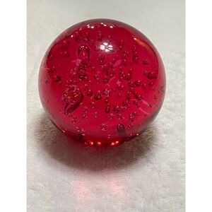 Red Controlled Bubble Art Glass Paperweight Ruby Red Round Sphere 2.75 Inch